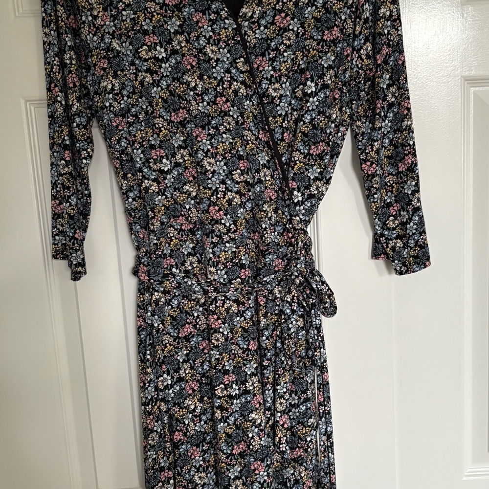 LOFT Wrap Dress Black Textured Fabric